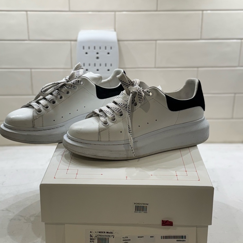 Alexander McQueen White and Black Sneakers with Thick Sole